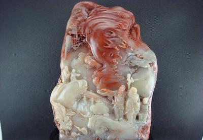 寿山杜林石【深山访友】高浮雕摆件 自然与技艺的完美融合